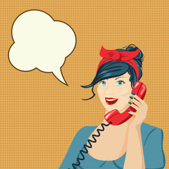 Woman chatting on the phone, pop art vector