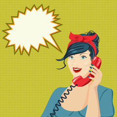 Woman chatting on the phone. Pop art vector