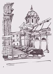 sketch hand drawing of Rome Italy famous cityscape