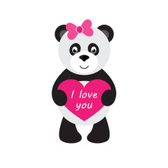 cartoon panda with heart and bow