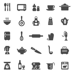 Kitchen and utensil icons. Black series