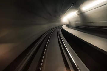 Printed kitchen splashbacks Tunnel Fast underground train riding in a tunnel of the modern city