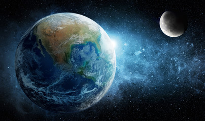 Fototapeta premium Ziemia, księżyc i gwiazda. Elementy tego zdjęcia dostarczone przez NASA.
