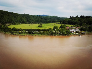 Obraz premium View of brown river and countryside from Chepstow Castle
