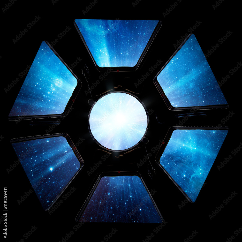 Wall mural earth and star in spaceship window porthole. elements of this image furnished by nasa