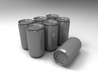 Gray cans on background.