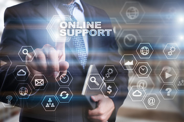 Businessman is pressing on the virtual screen and selecting 