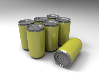 Yellow cans on background.