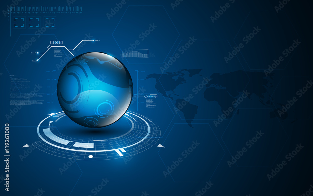 Poster abstract technology globe on innovation sci fi pattern concept background design