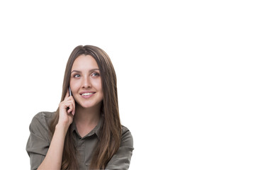 Fototapeta premium Isolated girl in brown shirt portrait