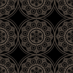 Ethnic delicate seamless pattern with Mandala on black - Round Ornament