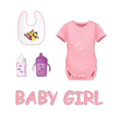 Bib and cloth for baby girl with bottles