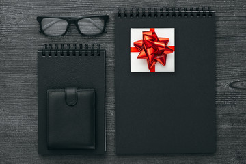 Dark business desktop with gift