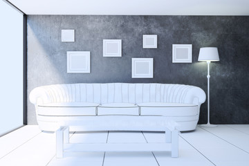 Interior living room in sketch style. 3d illustration