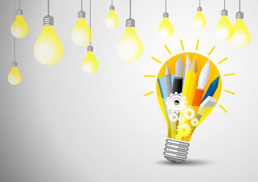 Idea concept of vector stationery in the lightblub