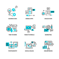 Modern thin line icons set for business
