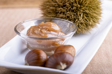 chestnut jam, chestnut and curly on white dish