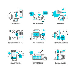 Modern thin line icons set for business