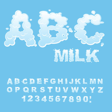 ABC Milk. white liquid letters. Fluid lettring. cream font of  w