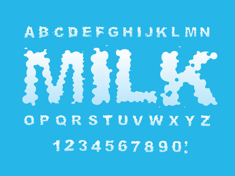 Milk font. white liquid letters. Fluid lettring. cream ABC of  w