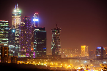 Skyscrapers in Moscow at night time