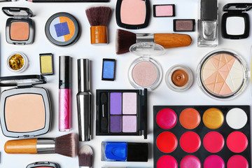 Decorative cosmetics on white background