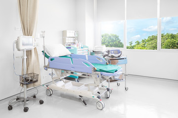 Hospital room with beds and comfortable medical equipped