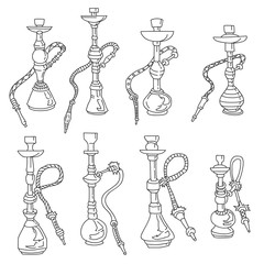 hookah hand drawn set. Shisha with smoking pipe vector illustration