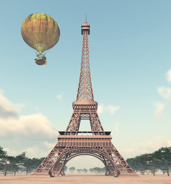 Eiffelturm und Fantasie Heißluftballon