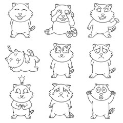 Emotions cat. Set icons of emotions cat in thin line. Collection emotions. smiley cat faces icons set.
