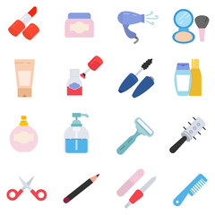 cosmetics icons set. cosmetical tools collection. flat design