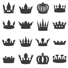 Crown icons set. Crown icons set of different shapes. flat design. Collection of the Iron crown of the rulers with jewels © Matsabe