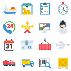 Shipping and logistics icons set. Parcel delivery service. Flat style