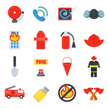 Firefighting icons set. Firefighter collection. flat design