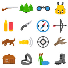 Hunting icons set. flat design