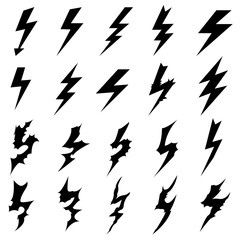 lightning icon set. collection elements of lightning silhouette various shapes