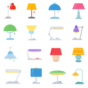 lamp icons set. table lamp collection. reading lamps flat design