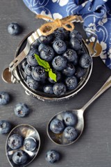 Fresh Blueberries in the bowl, top view