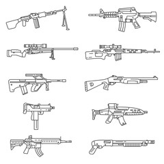 weapon set. firearms collection. Thin line design