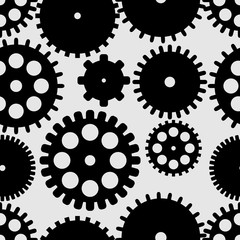 abstract vector black flat gears seamless pattern
