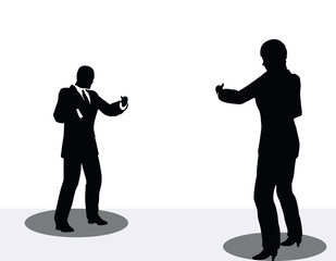 business man and woman silhouette on phone