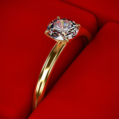 Diamond ring section in red box, 3d illustration.  
