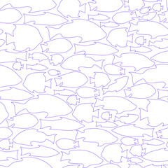 vector pattern with the image of silhouettes of fishes on a white background . dark purple loop, line