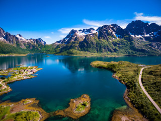 Naklejka na ściany i meble Beautiful Nature Norway aerial photography.