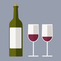 Red wine bottle and two glasses