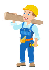 cartoon young workman with hummer. vector illustration