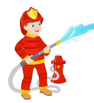 cartoon young fireman vector illustration