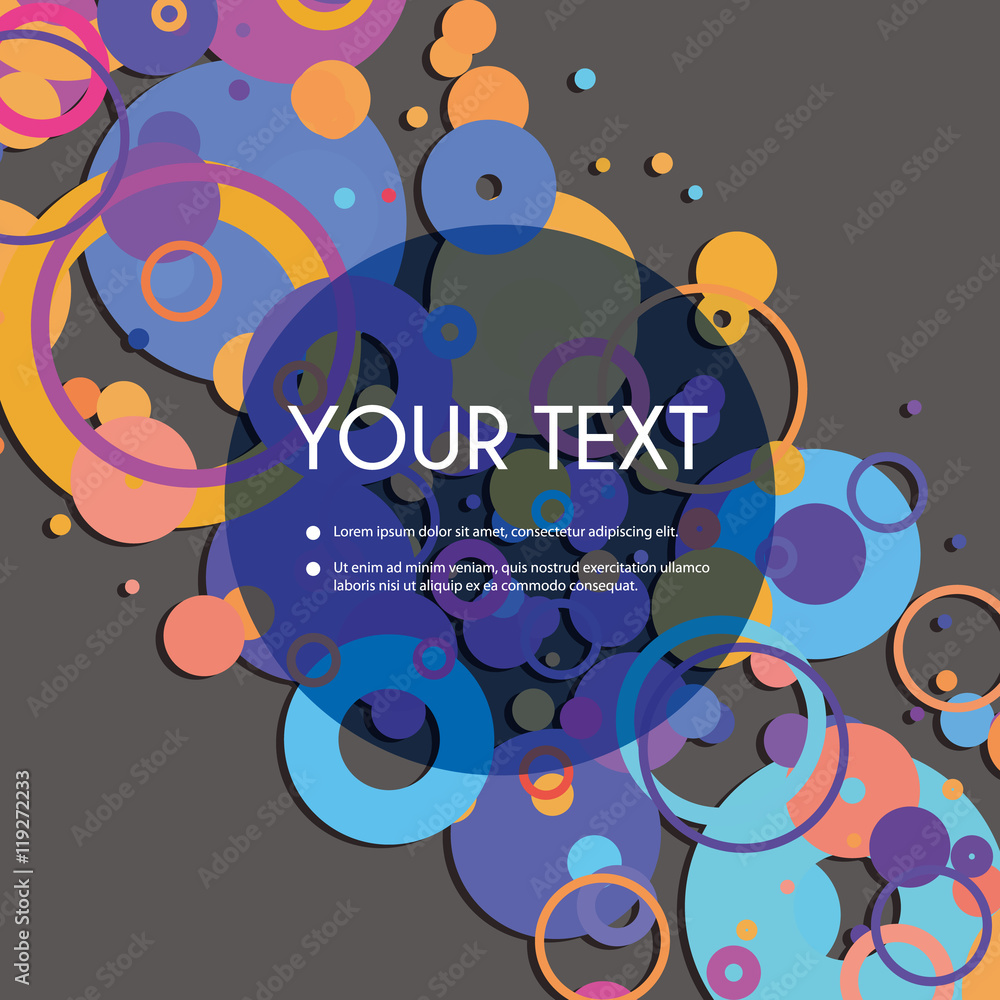 Poster colorful abstract spotted rings pattern background with transparent label for your text
