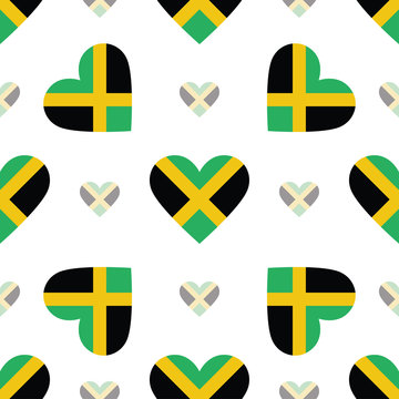 Jamaica Flag Heart Seamless Pattern. Patriotic Jamaica Flag Back