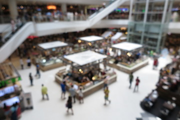 Shopping mall, modern trade interior design with people in blur background